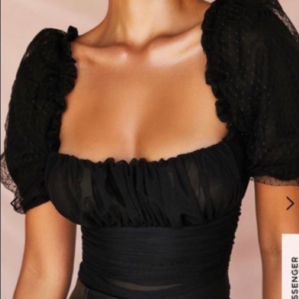 House of CB sheet black leotard with puff sleeves size M Medium. Worn once.